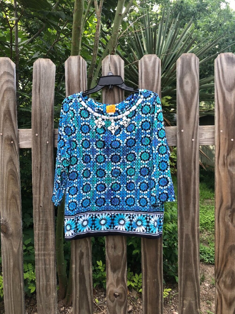 Ruby Rd Blue Black White Tunic w/embellishments, Size L